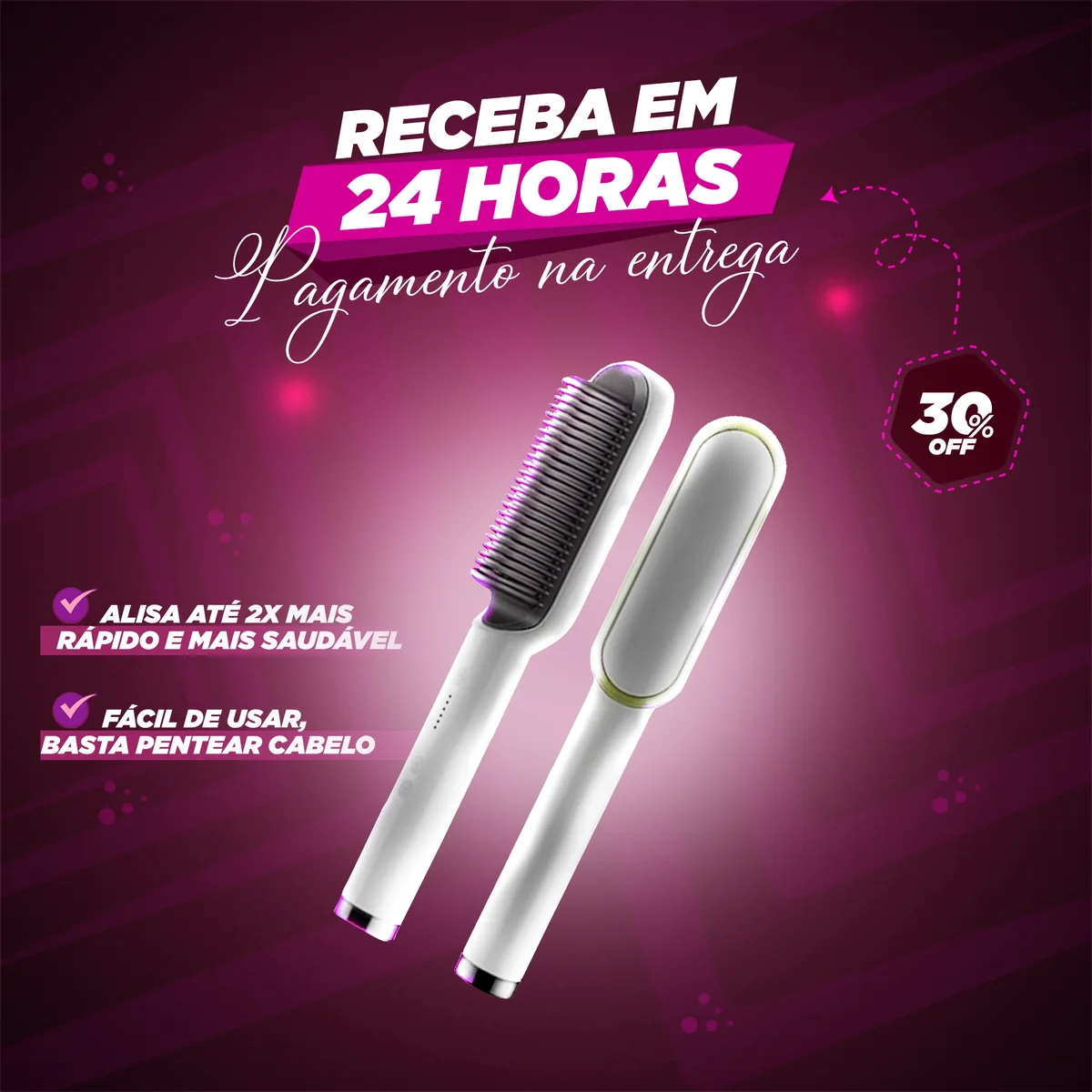 Escova Hair 3 em 1 branca com entrega em 24 horas, pagamento na entrega e desconto