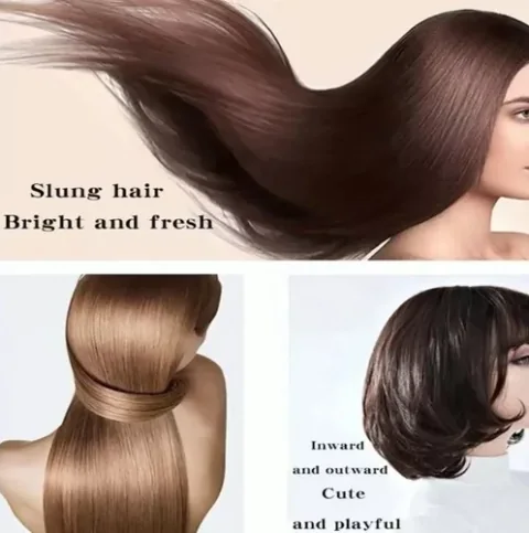 Resultados da escova Hair 3 em 1 em cabelo longo liso, pontas modeladas e cabelo curto